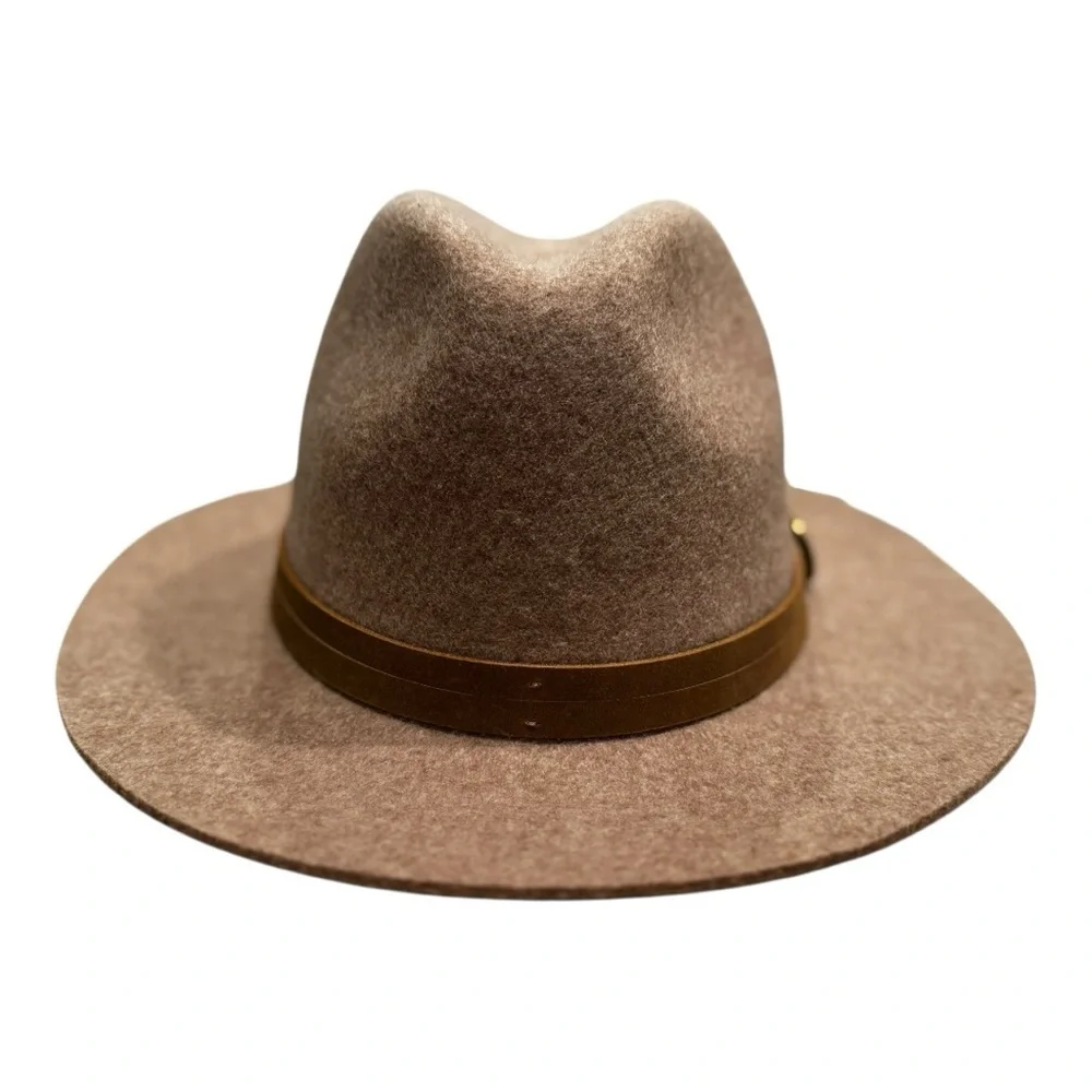 Womens Frye Brown Wool Felt Fedora Hat with Leather Band Tumbleweed Tan.